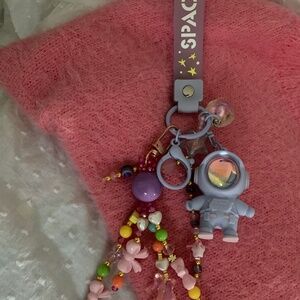 Astronaut Flashlight Beaded Bag Charm purple